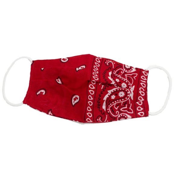 Red Paisley Print Bandana Face Mask - Picture 2 of 3